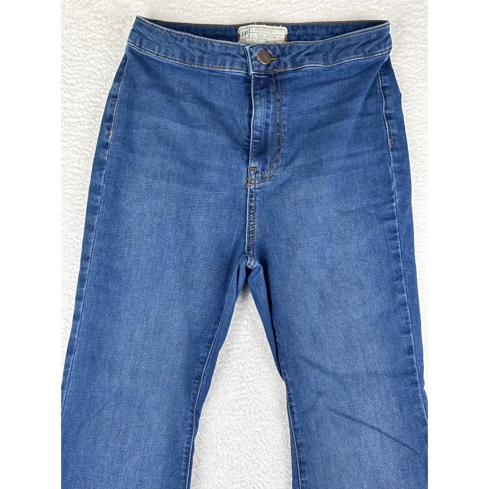 Free People Bell Bottom Jeans High Rise Raw Hem Dark Wash Denim Flare W 27R - Picture 2 of 13